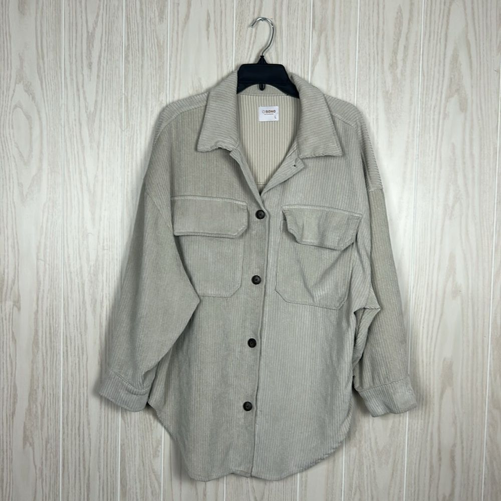 Ci SONO Outerwear Cream Ribbed Corduroy Oversized Long Sleeve Shacket, L